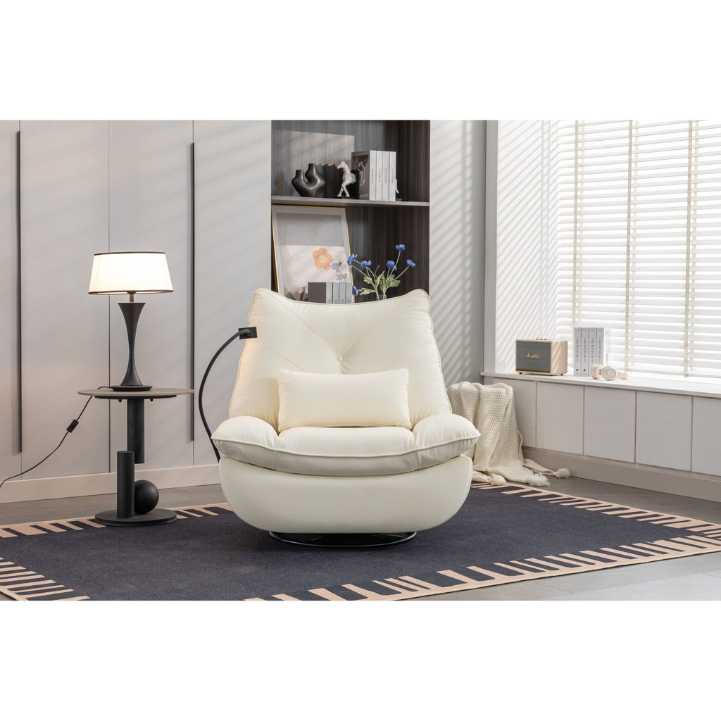 Fauteuil inclinable pivotant et électrique avec haut-parleurs Bluetooth, support de téléphone, ports de chargement USB et Type-C, rangement dissimulé des accoudoirs