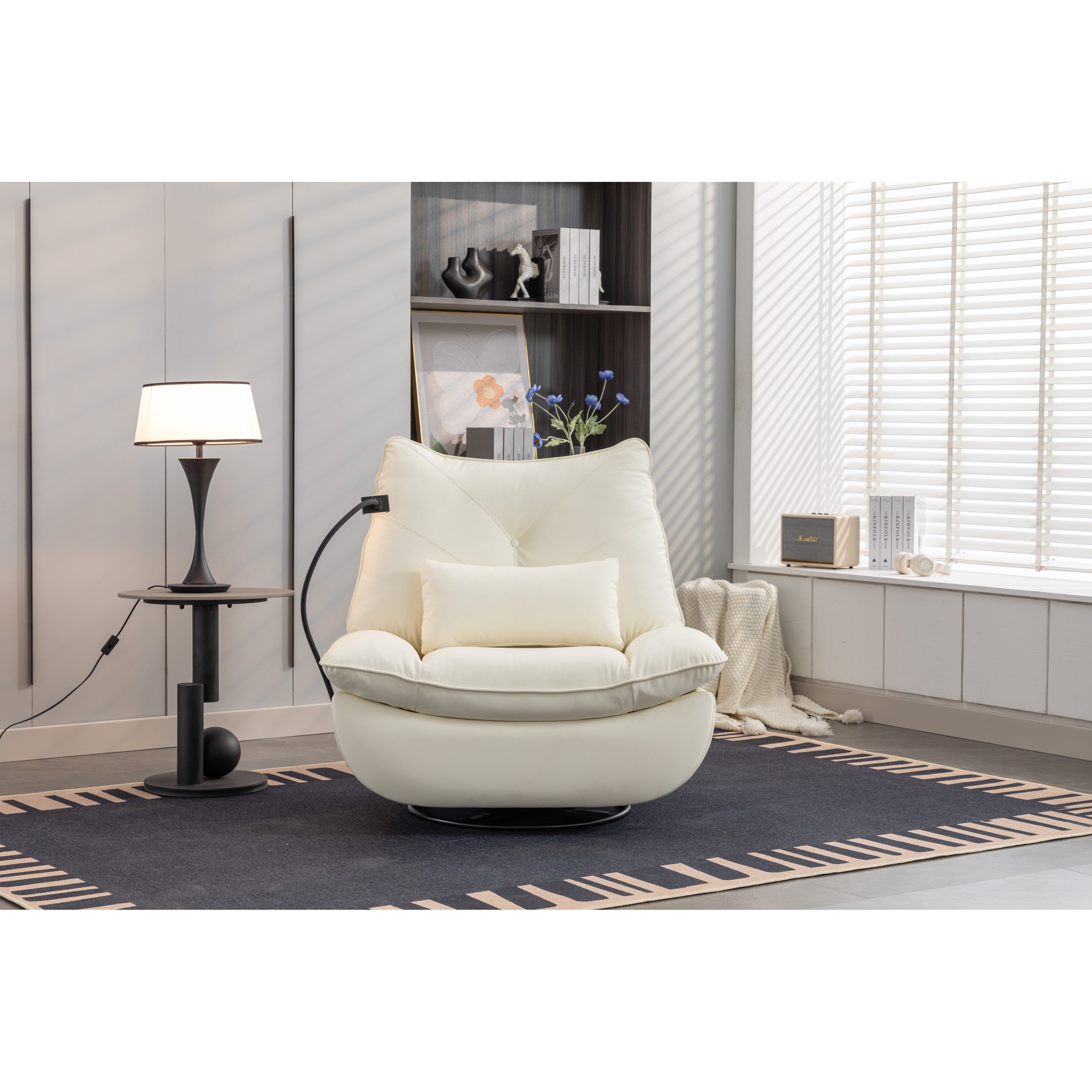 Fauteuil inclinable pivotant et électrique avec haut-parleurs Bluetooth, support de téléphone, ports de chargement USB et Type-C, rangement dissimulé des accoudoirs