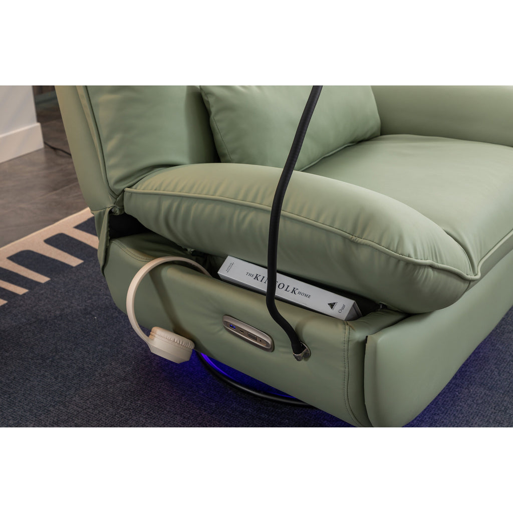 Fauteuil inclinable pivotant et électrique avec haut-parleurs Bluetooth, support de téléphone, ports de chargement USB et Type-C, rangement dissimulé des accoudoirs