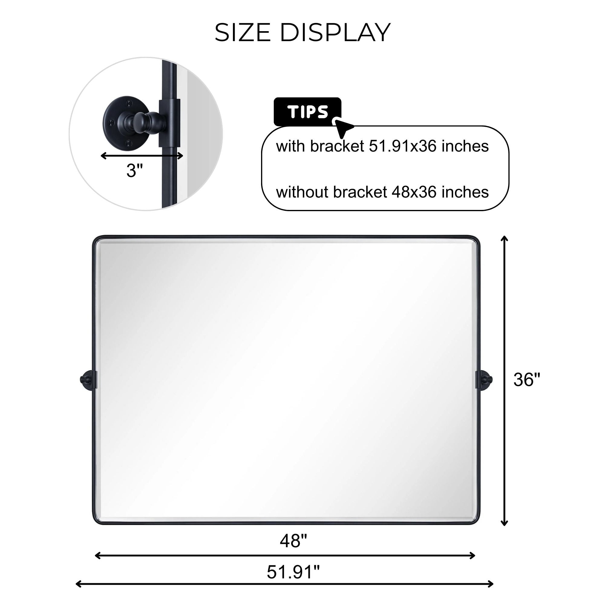 Miroir de salle de bain/de vanité biseauté horizontal TEHOME Lutalo