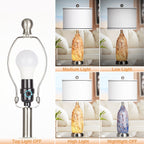 Lampe de table 2 en 1 avec veilleuse en verre indigo, ports de charge, prise secteur, abat-jour tambour, variateur tactile (lot de 2)