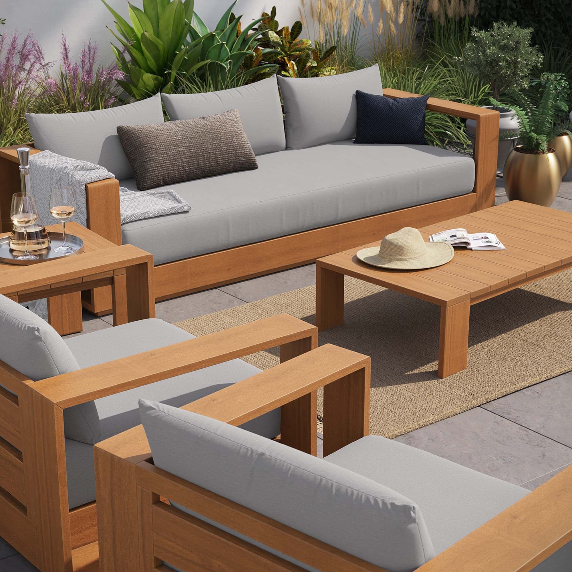Ensemble de meubles de patio extérieur en bois d'acacia Tahoe 5 pièces
