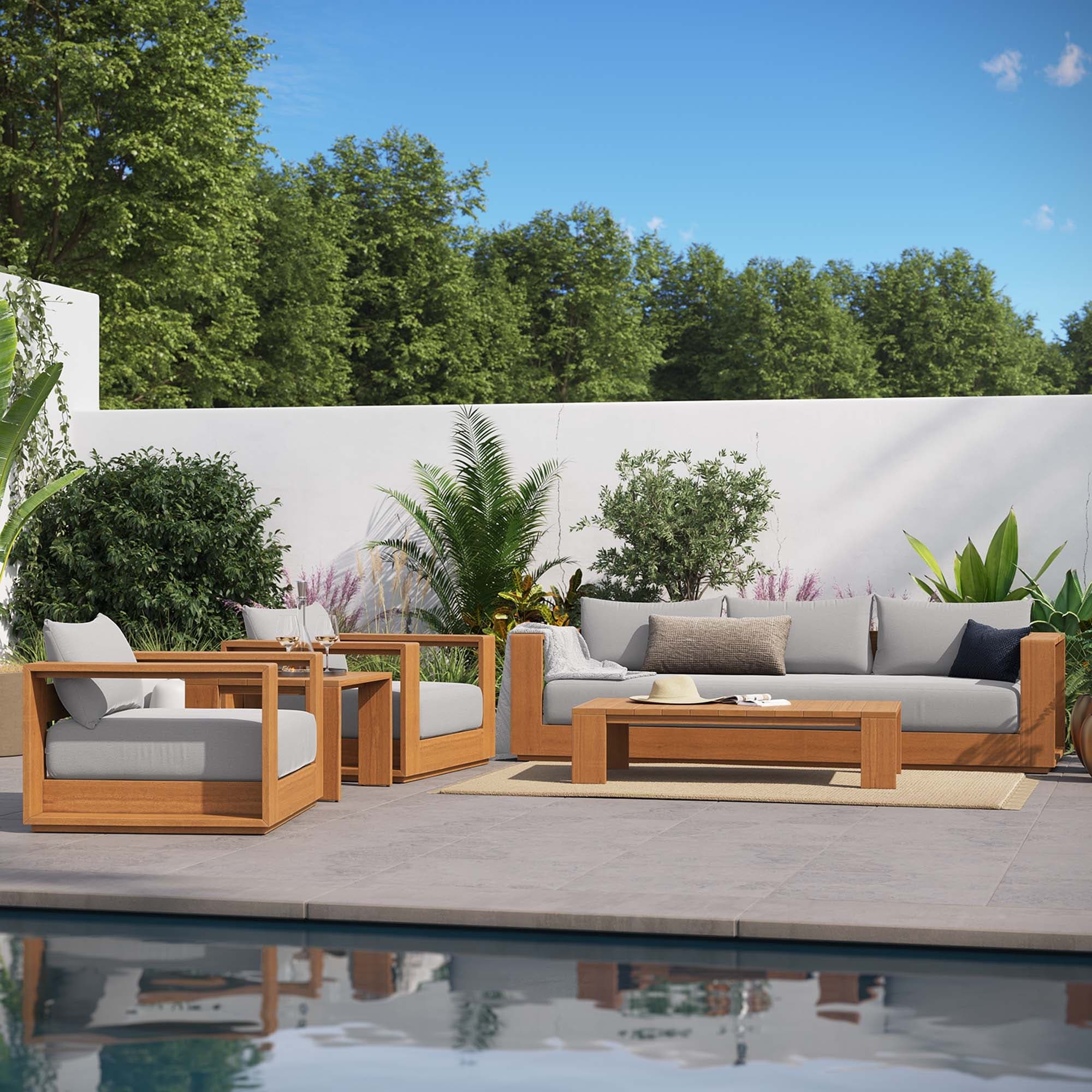 Ensemble de meubles de patio extérieur en bois d'acacia Tahoe 5 pièces