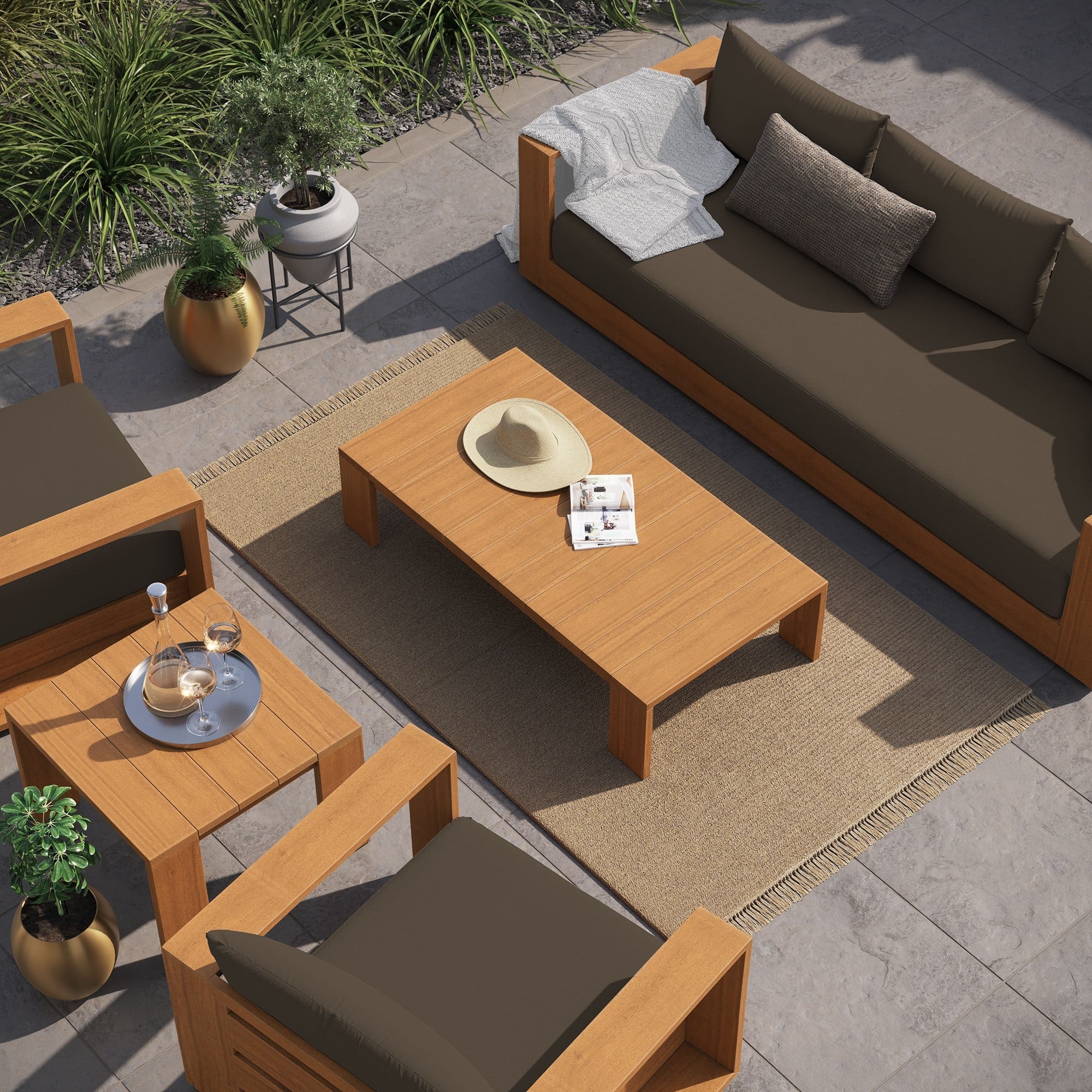 Ensemble de meubles de patio extérieur en bois d'acacia Tahoe 5 pièces