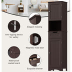 Armoire à linge étroite de salle de bain de 67 po de hauteur, meuble de rangement autoportant en bois massif à 5 niveaux