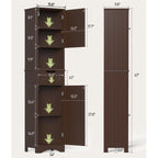 Armoire à linge étroite de salle de bain de 67 po de hauteur, meuble de rangement autoportant en bois massif à 5 niveaux