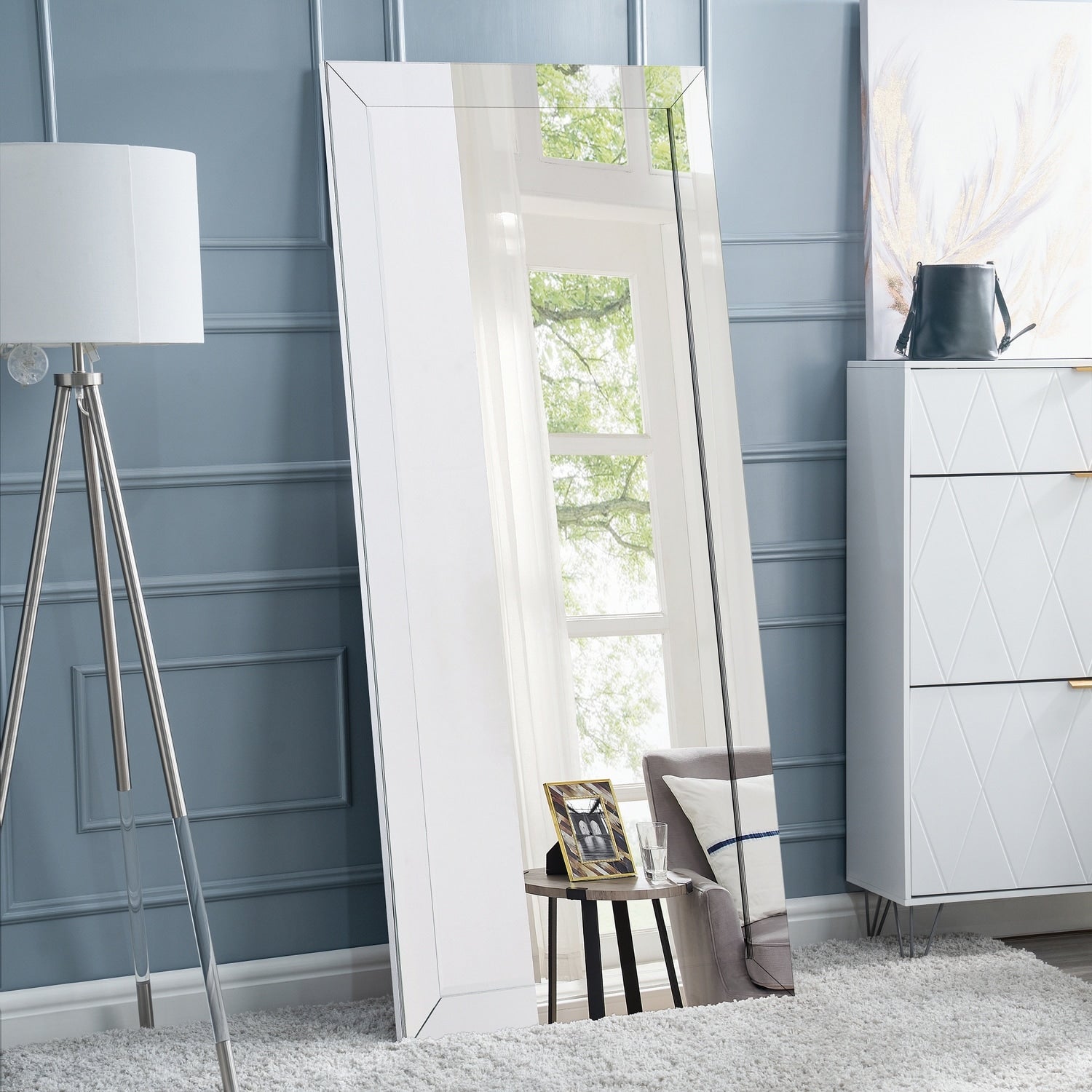 Grand miroir perlé pleine longueur - Miroir surdimensionné sur toute la longueur, sur pied ou à fixer au mur