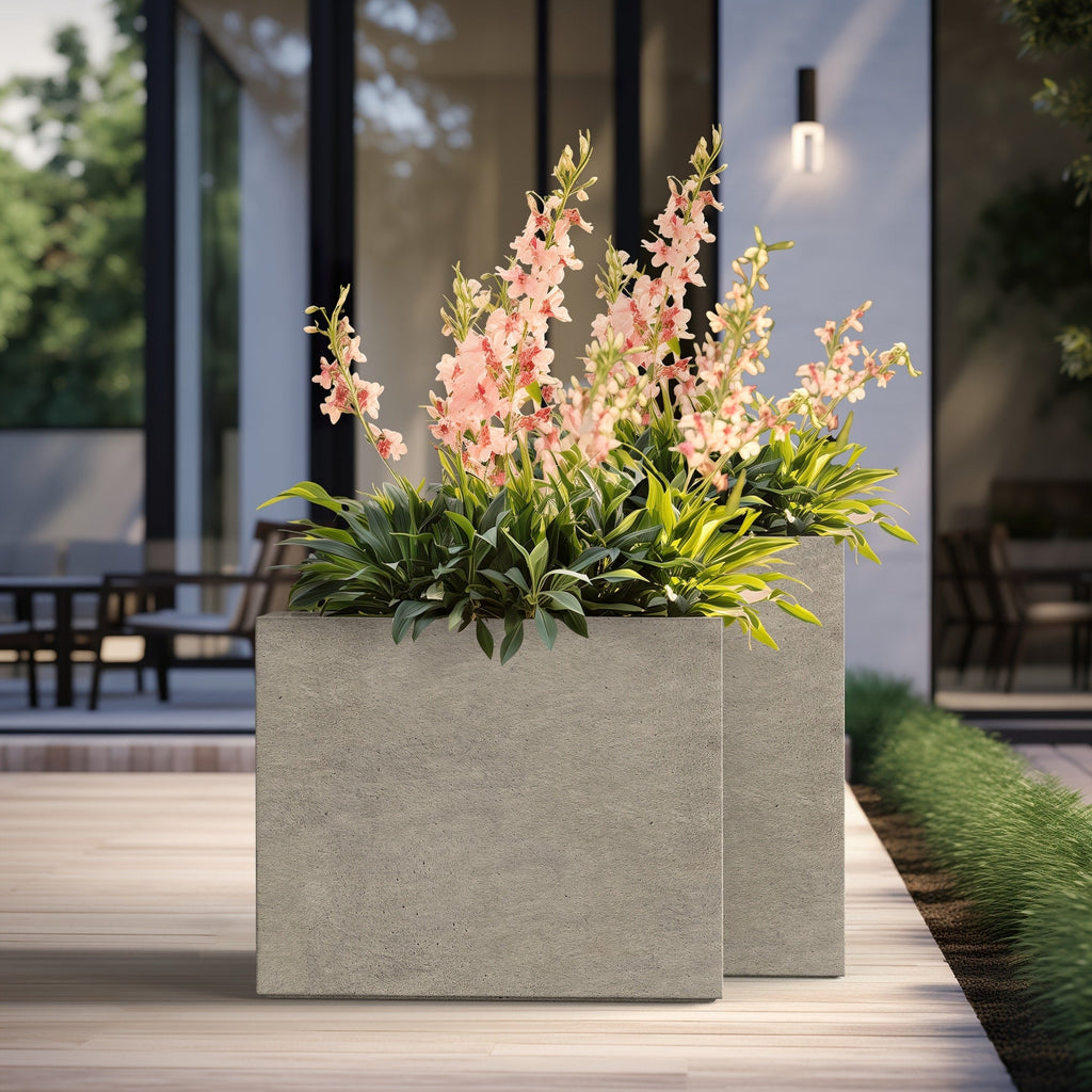 Jardinières rectangulaires en béton de grande taille / Grandes jardinières d'intérieur et d'extérieur