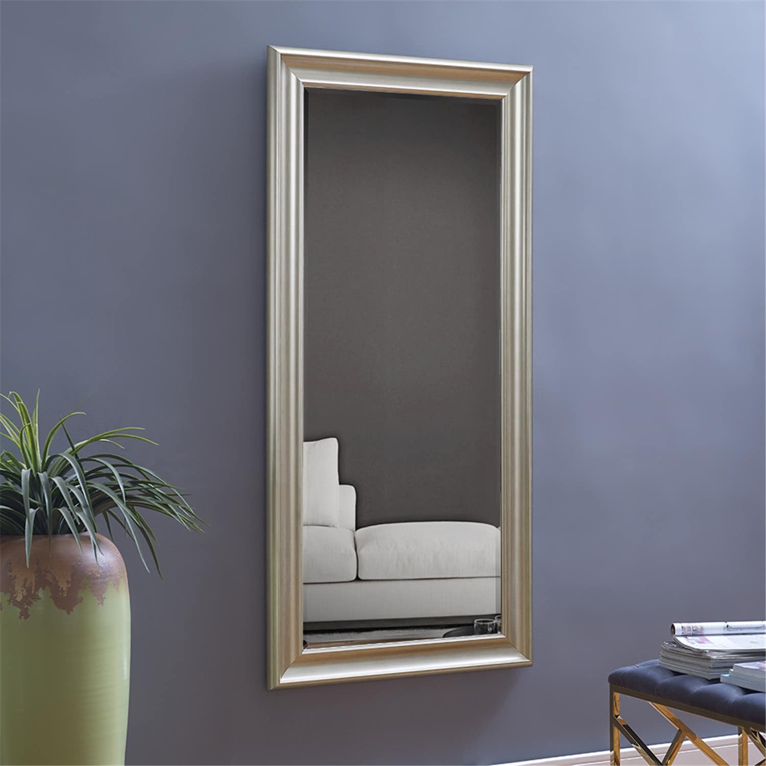 Grand miroir sur toute la surface, miroir surdimensionné, cadre en imitation bois lisse, miroir rectangulaire à suspendre au mur