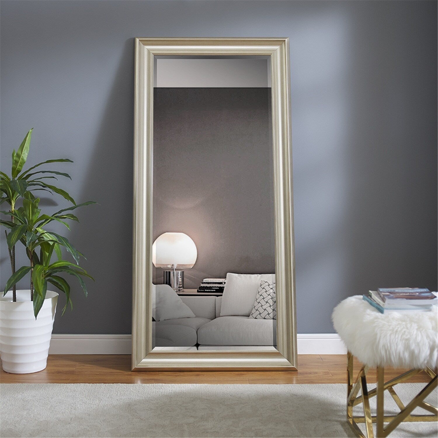 Grand miroir sur toute la surface, miroir surdimensionné, cadre en imitation bois lisse, miroir rectangulaire à suspendre au mur