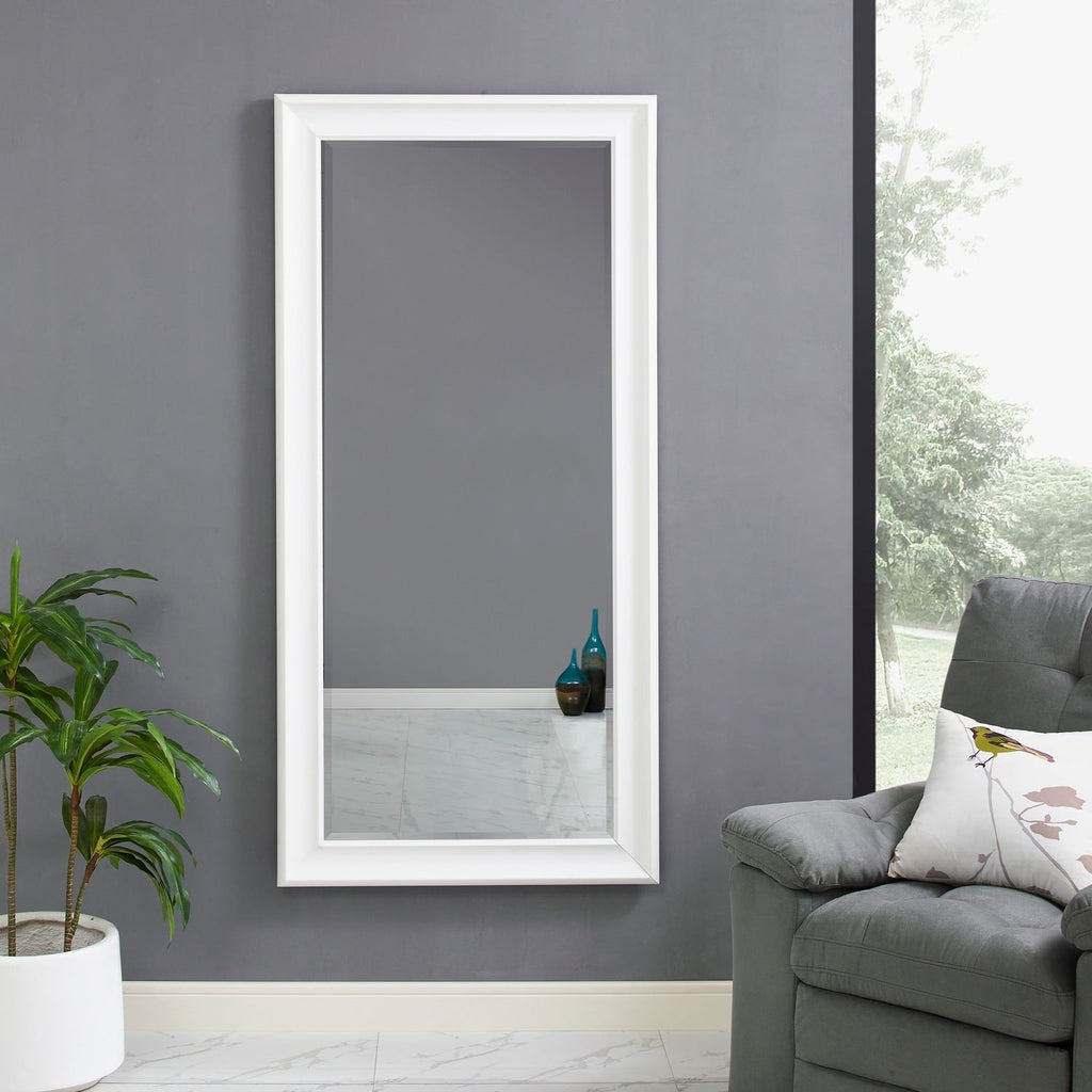Grand miroir sur toute la surface, miroir surdimensionné, cadre en imitation bois lisse, miroir rectangulaire à suspendre au mur
