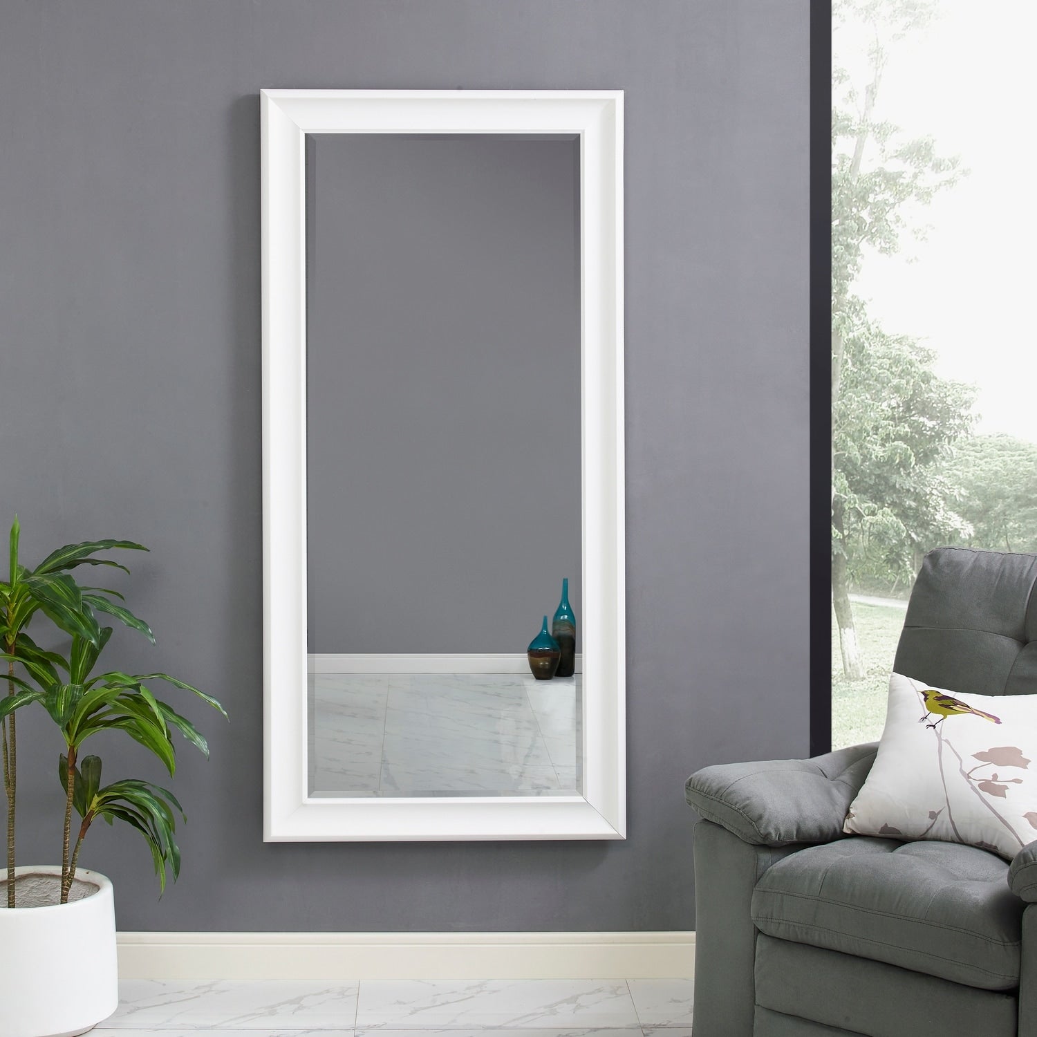 Grand miroir sur toute la surface, miroir surdimensionné, cadre en imitation bois lisse, miroir rectangulaire à suspendre au mur