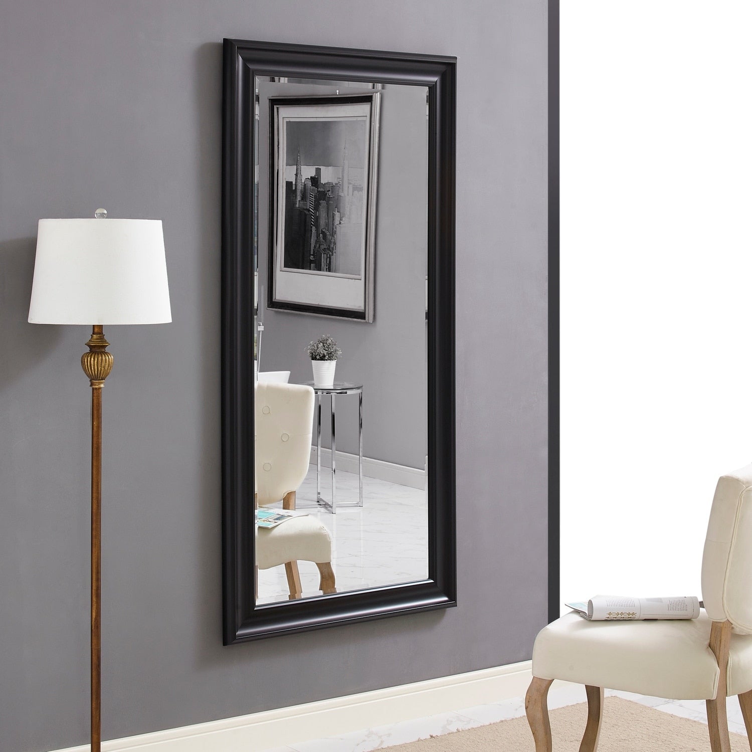 Grand miroir sur toute la surface, miroir surdimensionné, cadre en imitation bois lisse, miroir rectangulaire à suspendre au mur