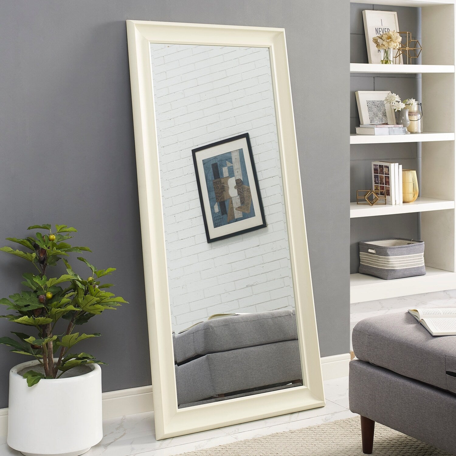 Grand miroir sur toute la surface, miroir surdimensionné, cadre en imitation bois lisse, miroir rectangulaire à suspendre au mur
