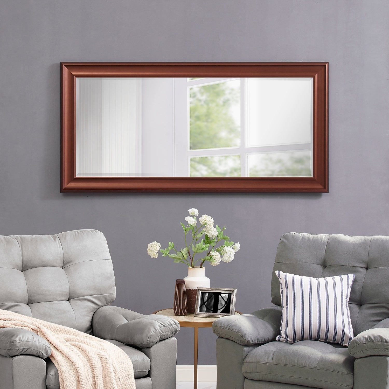 Grand miroir sur toute la surface, miroir surdimensionné, cadre en imitation bois lisse, miroir rectangulaire à suspendre au mur