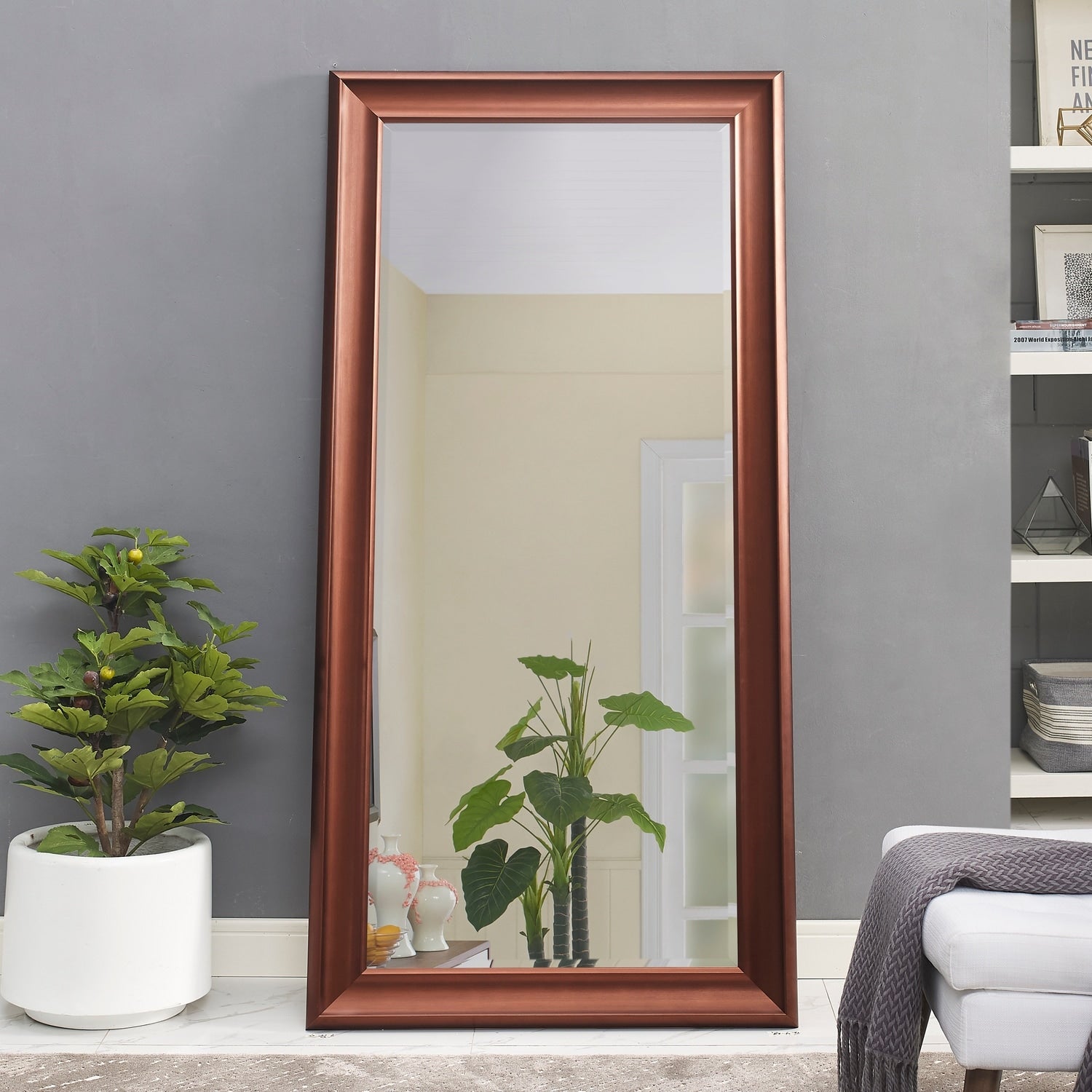 Grand miroir sur toute la surface, miroir surdimensionné, cadre en imitation bois lisse, miroir rectangulaire à suspendre au mur