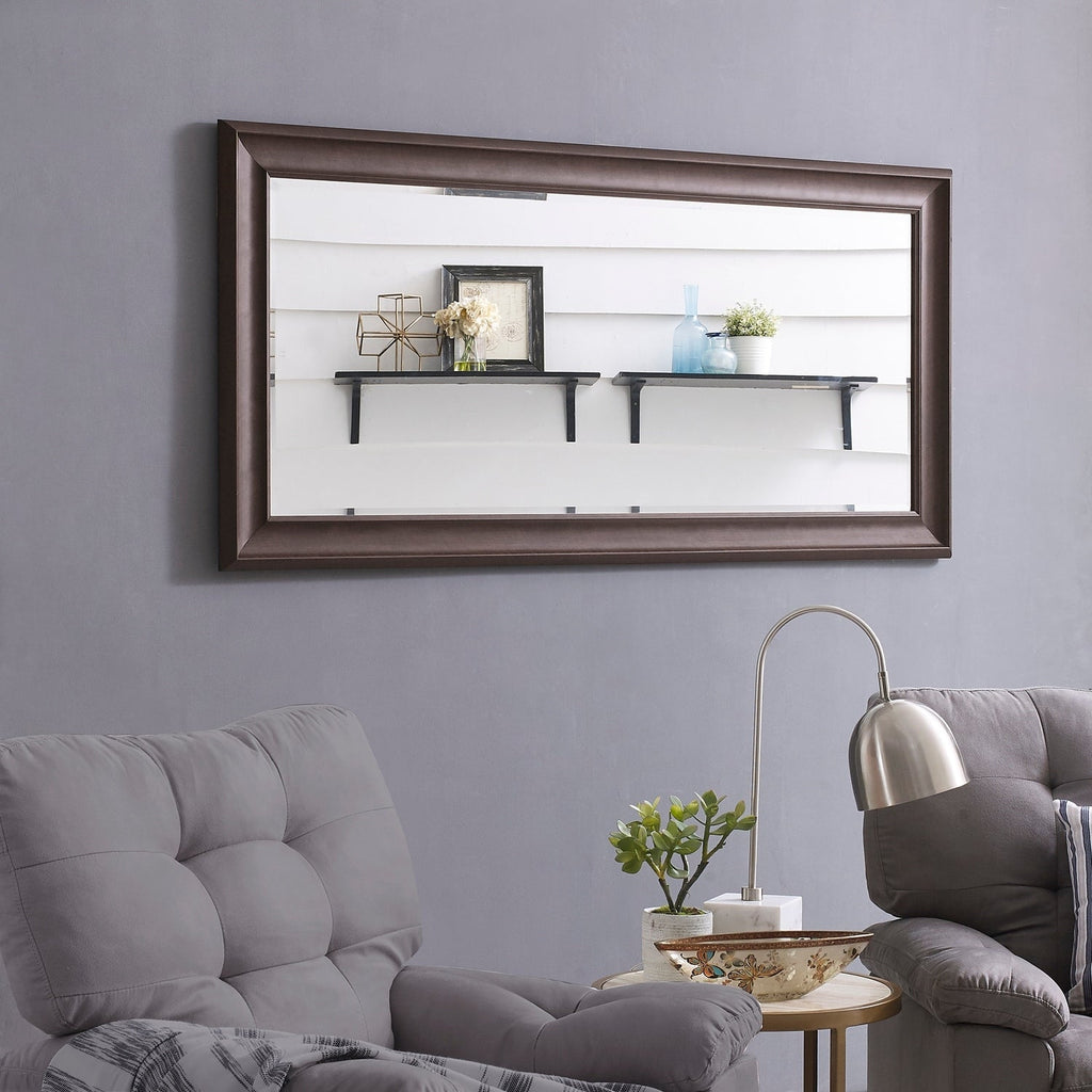 Grand miroir sur toute la surface, miroir surdimensionné, cadre en imitation bois lisse, miroir rectangulaire à suspendre au mur