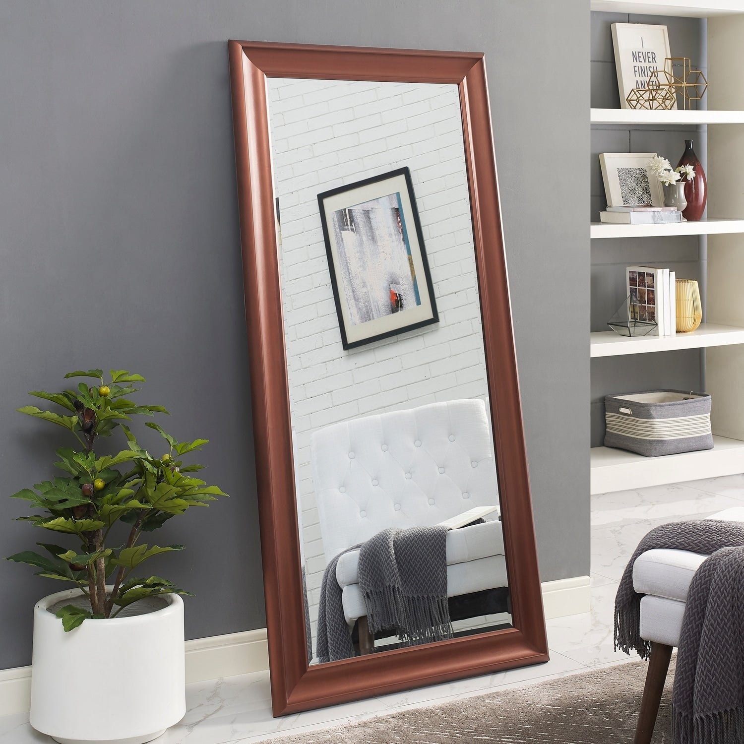 Grand miroir sur toute la surface, miroir surdimensionné, cadre en imitation bois lisse, miroir rectangulaire à suspendre au mur