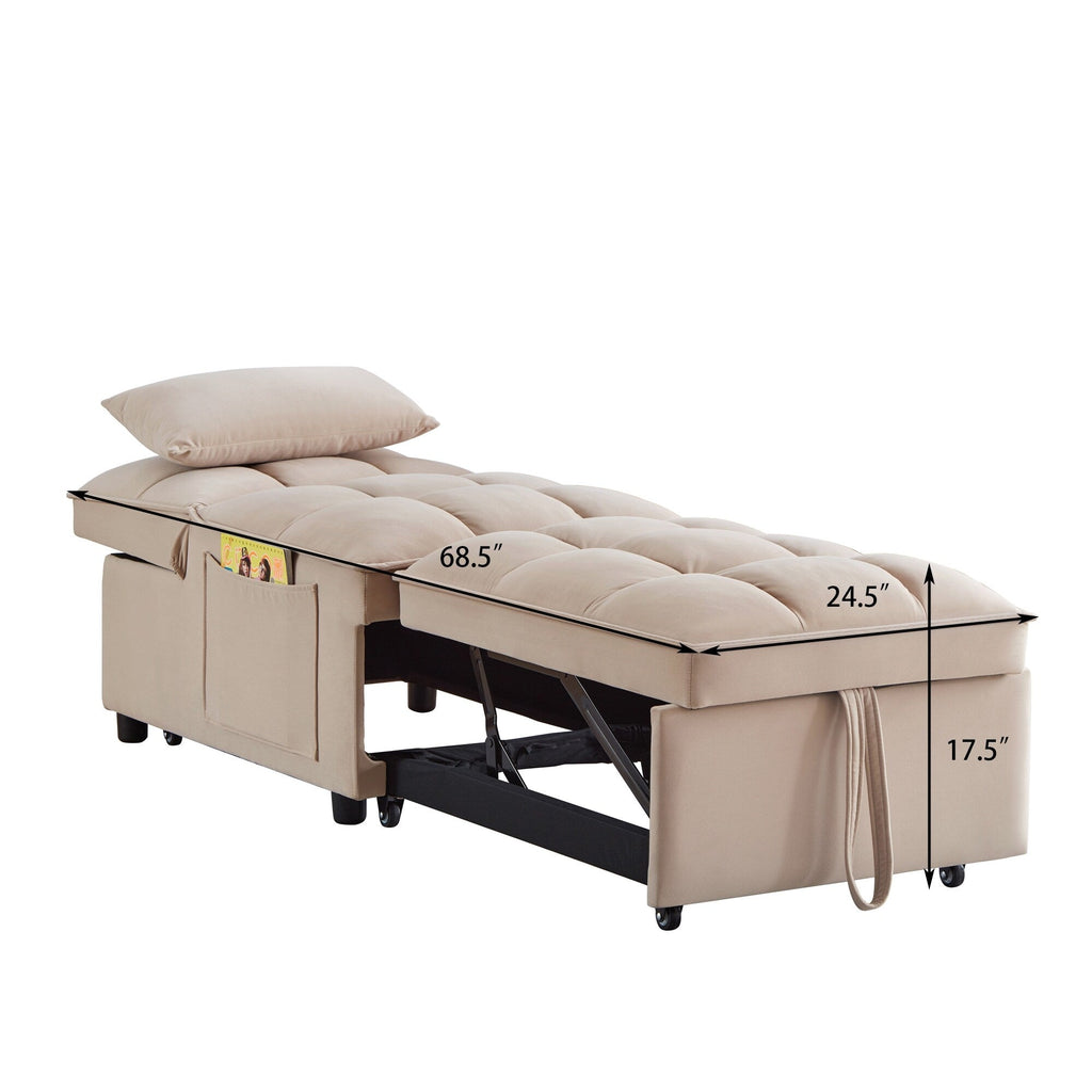 Canapé-lit simple pliant en velours taupe 68,5 avec dossier réglable et oreillers pour le salon