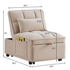Canapé-lit simple pliant en velours taupe 68,5 avec dossier réglable et oreillers pour le salon