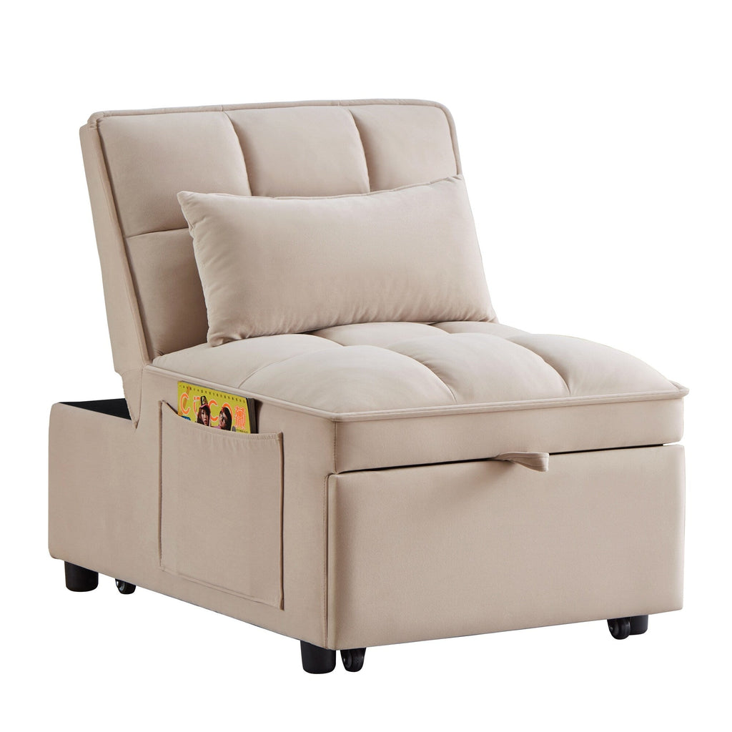 Canapé-lit simple pliant en velours taupe 68,5 avec dossier réglable et oreillers pour le salon