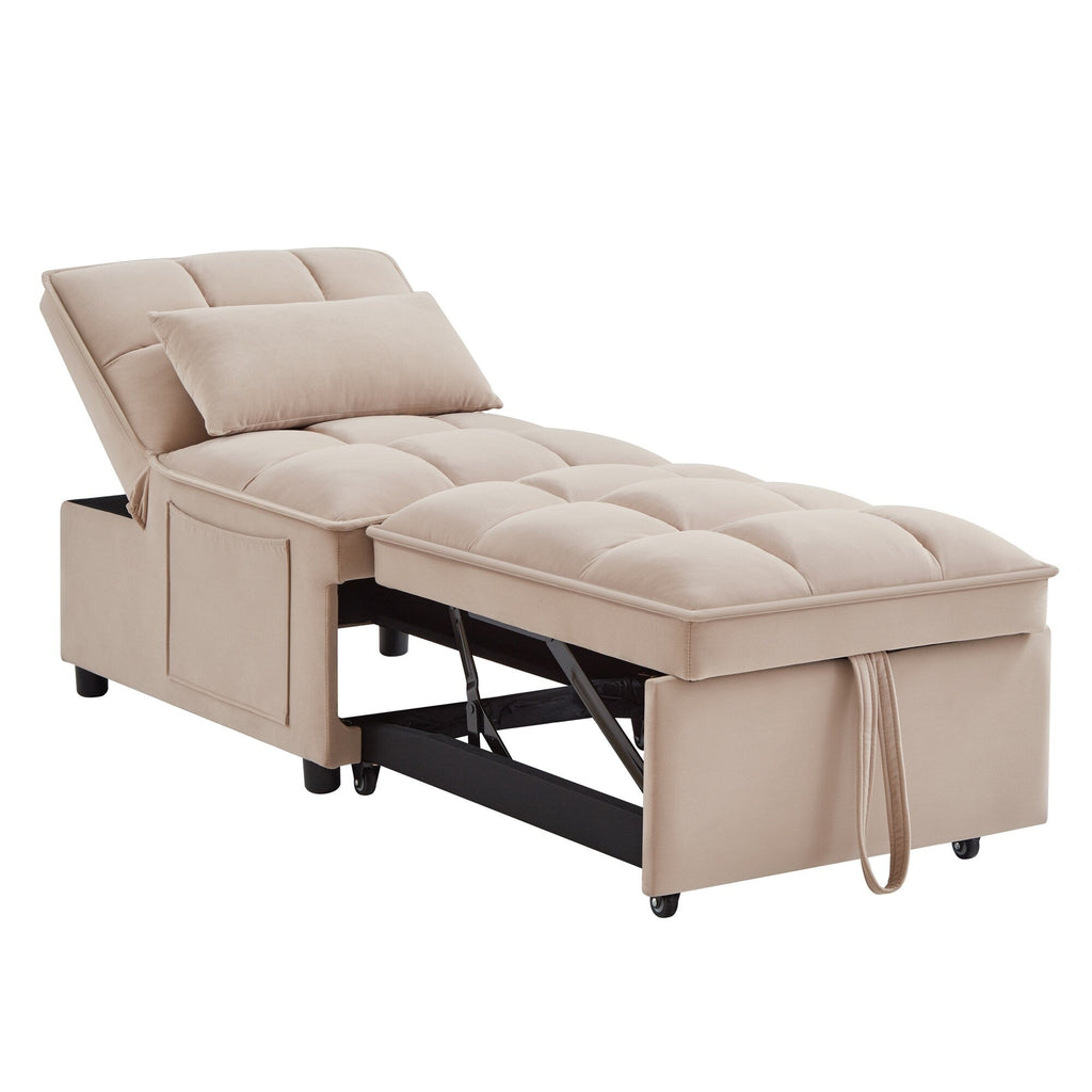 Canapé-lit simple pliant en velours taupe 68,5 avec dossier réglable et oreillers pour le salon