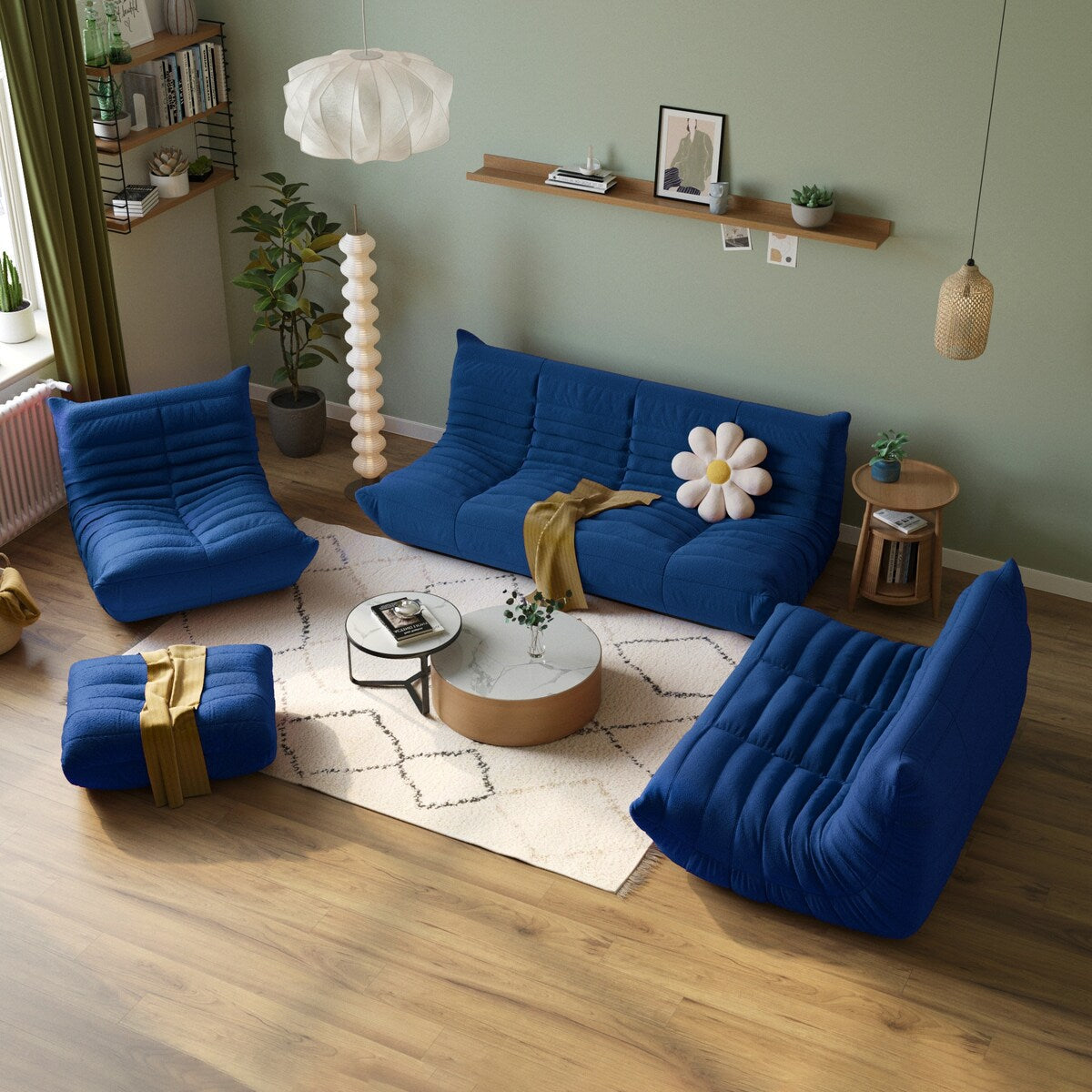 Ensembles de canapés-poufs en velours Teddy