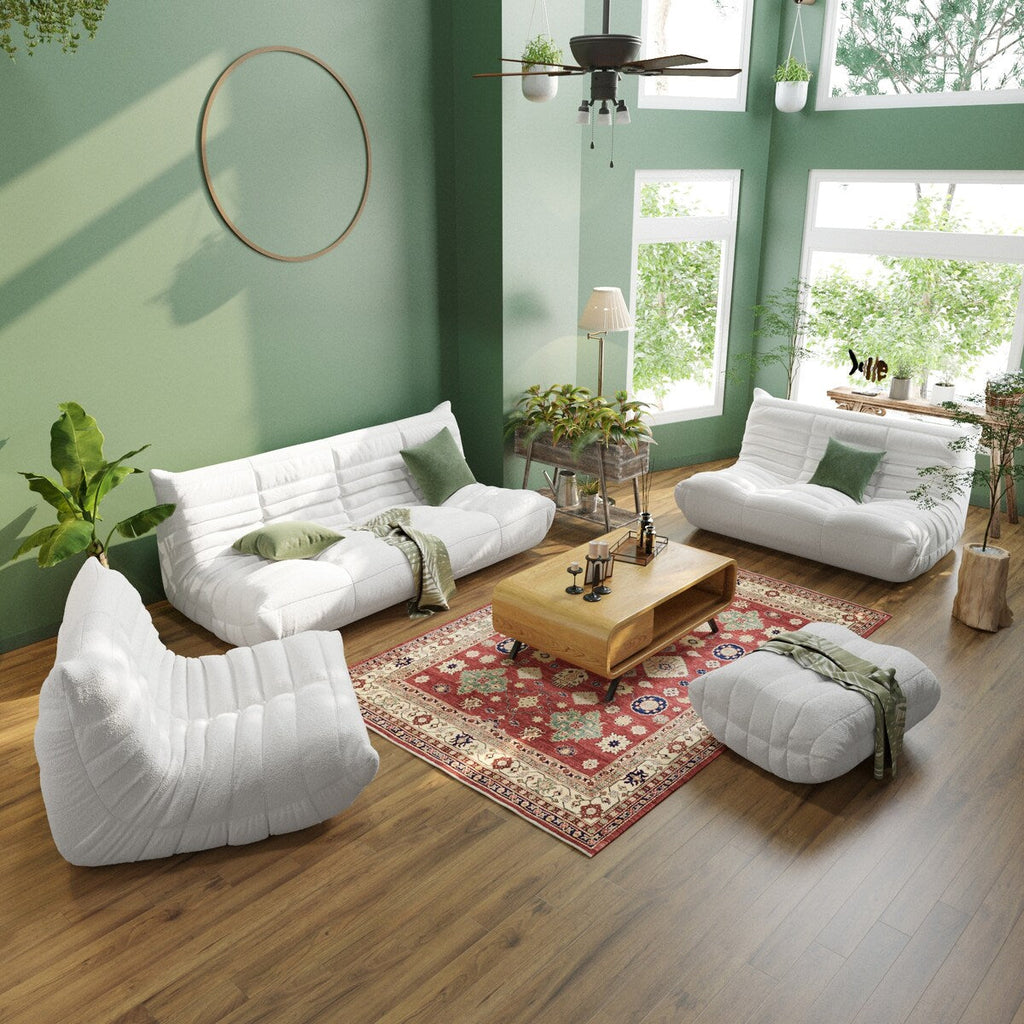 Ensembles de canapés-poufs en velours Teddy
