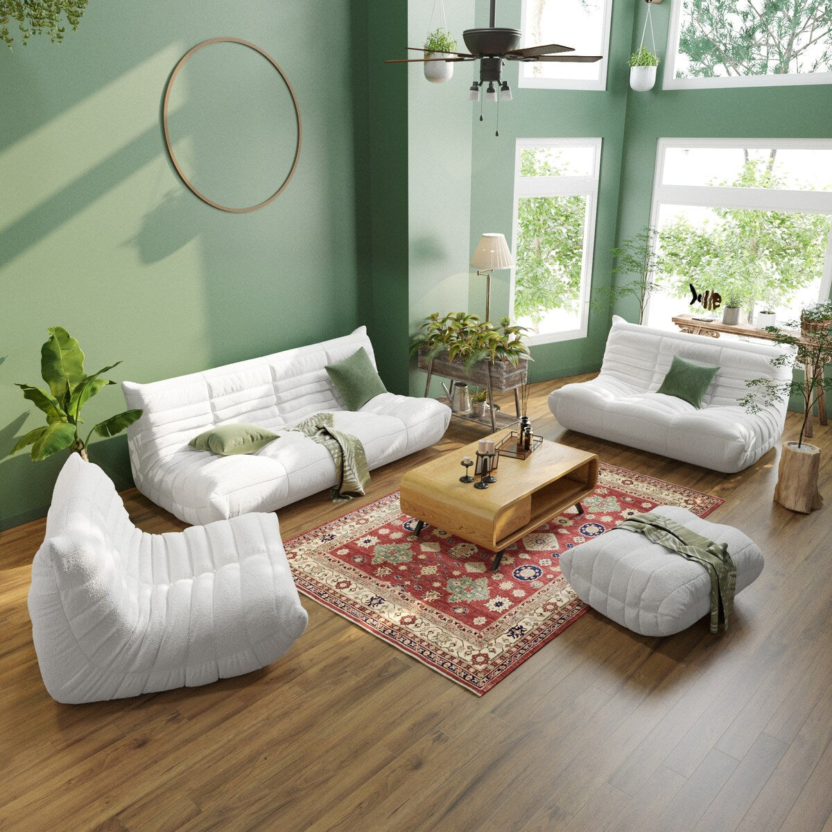 Ensembles de canapés-poufs en velours Teddy