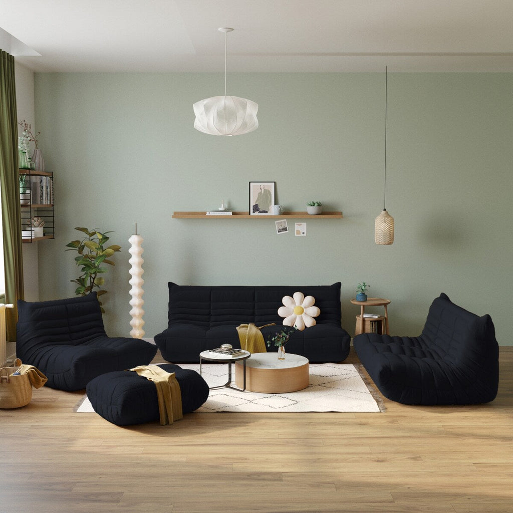 Ensembles de canapés-poufs en velours Teddy