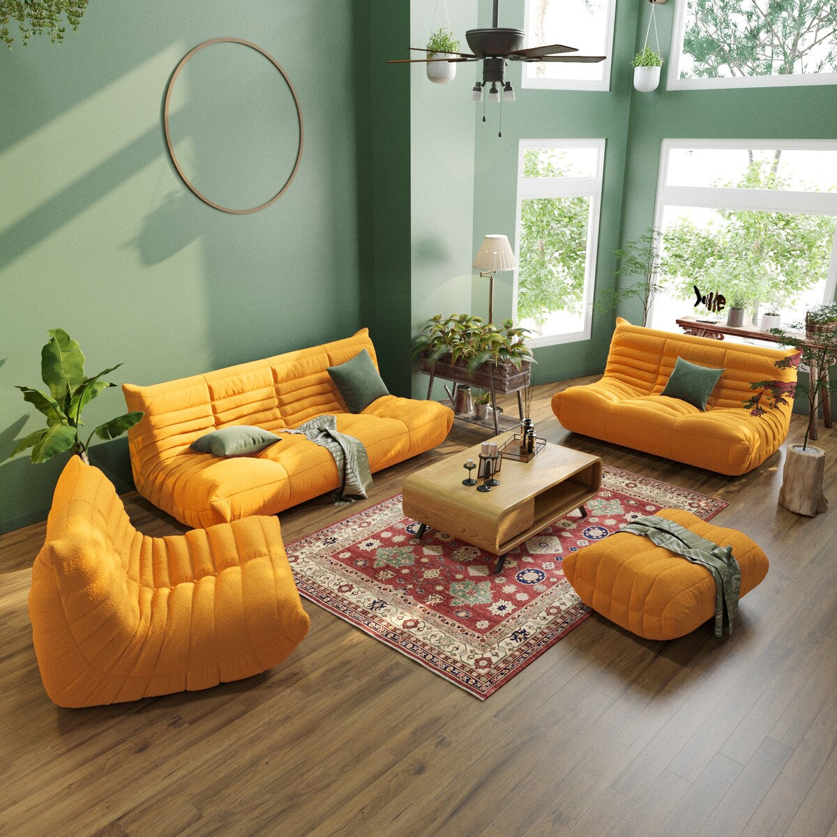 Ensembles de canapés-poufs en velours Teddy