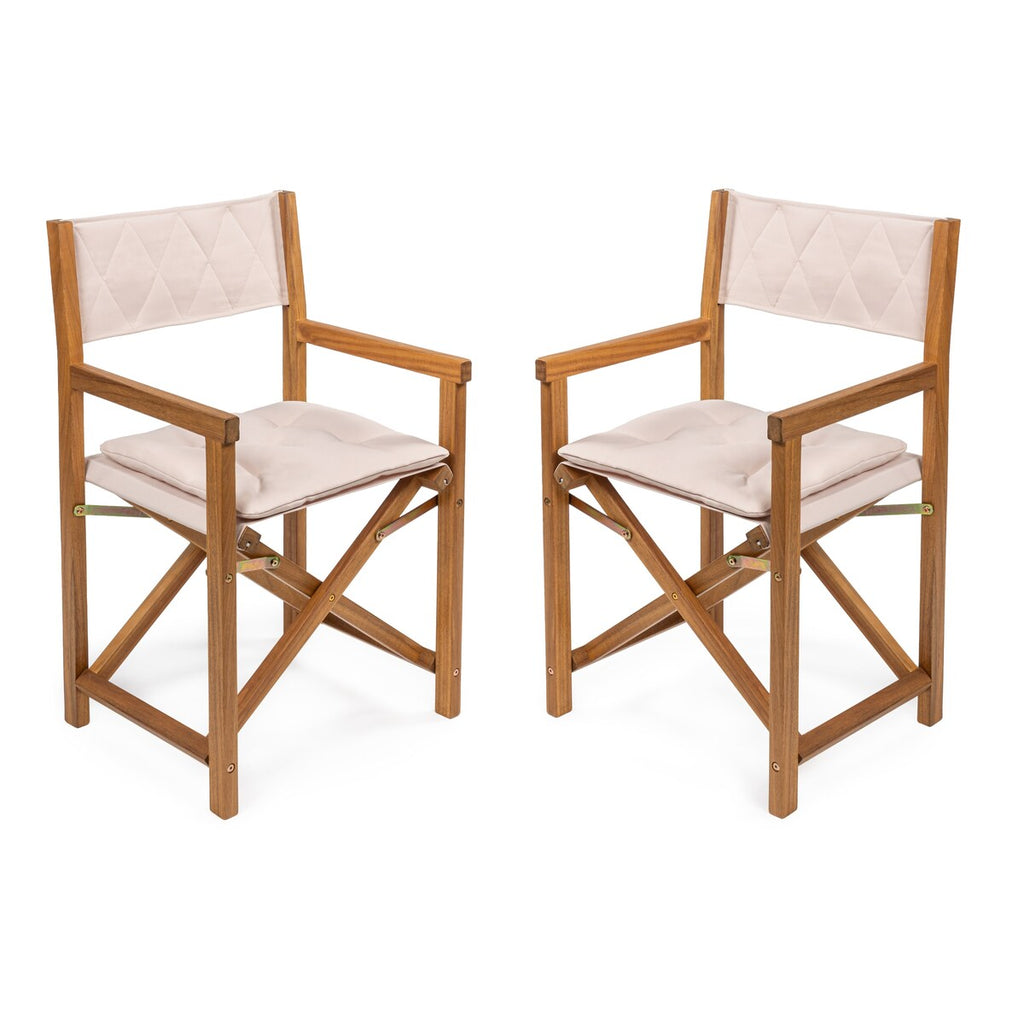 Chaise de réalisateur d'extérieur pliable en bois d'acacia, style Mid-Century, avec dossier matelassé en losanges et coussin, lot de 2 par JONATHAN Y