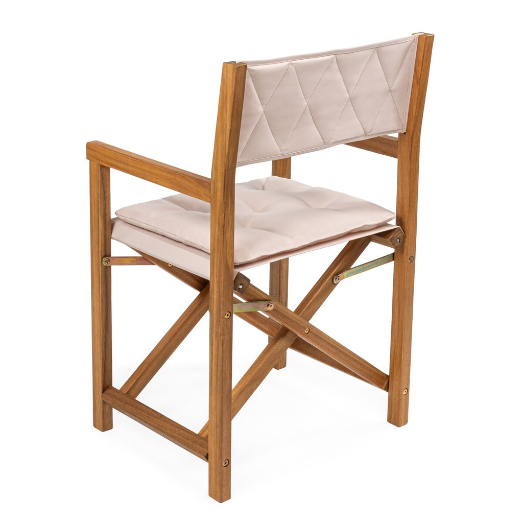 Chaise de réalisateur d'extérieur pliable en bois d'acacia, style Mid-Century, avec dossier matelassé en losanges et coussin, lot de 2 par JONATHAN Y