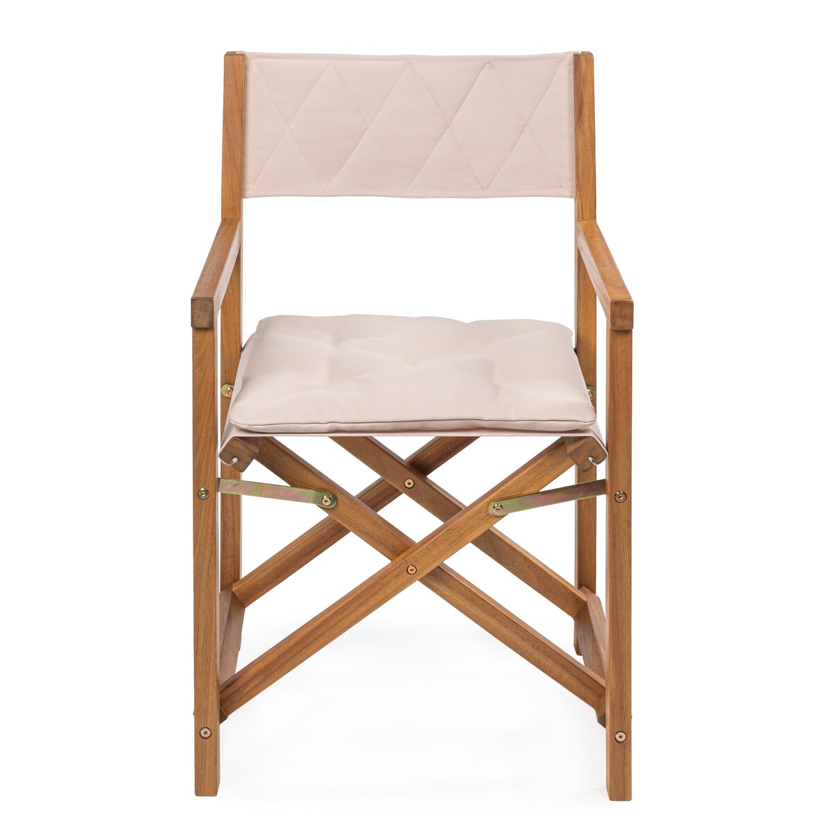 Chaise de réalisateur d'extérieur pliable en bois d'acacia, style Mid-Century, avec dossier matelassé en losanges et coussin, lot de 2 par JONATHAN Y