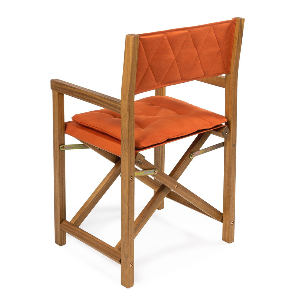 Chaise de réalisateur d'extérieur pliable en bois d'acacia, style Mid-Century, avec dossier matelassé en losanges et coussin, lot de 2 par JONATHAN Y