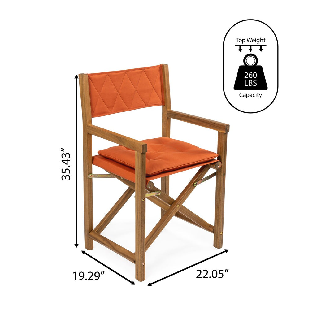 Chaise de réalisateur d'extérieur pliable en bois d'acacia, style Mid-Century, avec dossier matelassé en losanges et coussin, lot de 2 par JONATHAN Y
