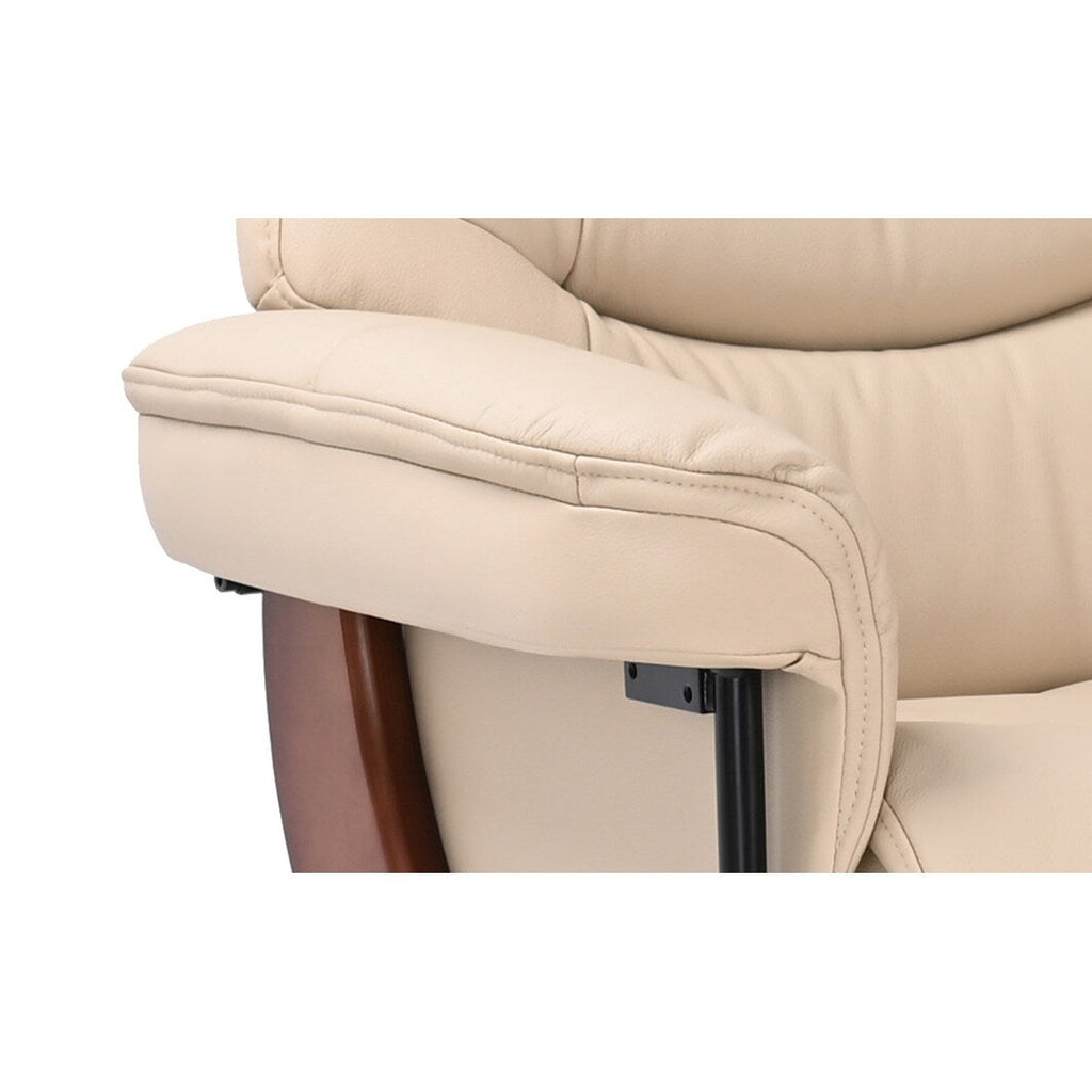 Fauteuil inclinable pivotant en cuir avec pouf de rangement assorti