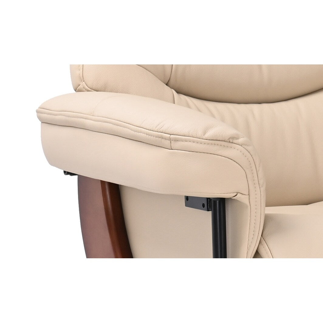 Fauteuil inclinable pivotant en cuir avec pouf de rangement assorti