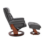 Fauteuil inclinable pivotant en cuir avec pouf de rangement assorti