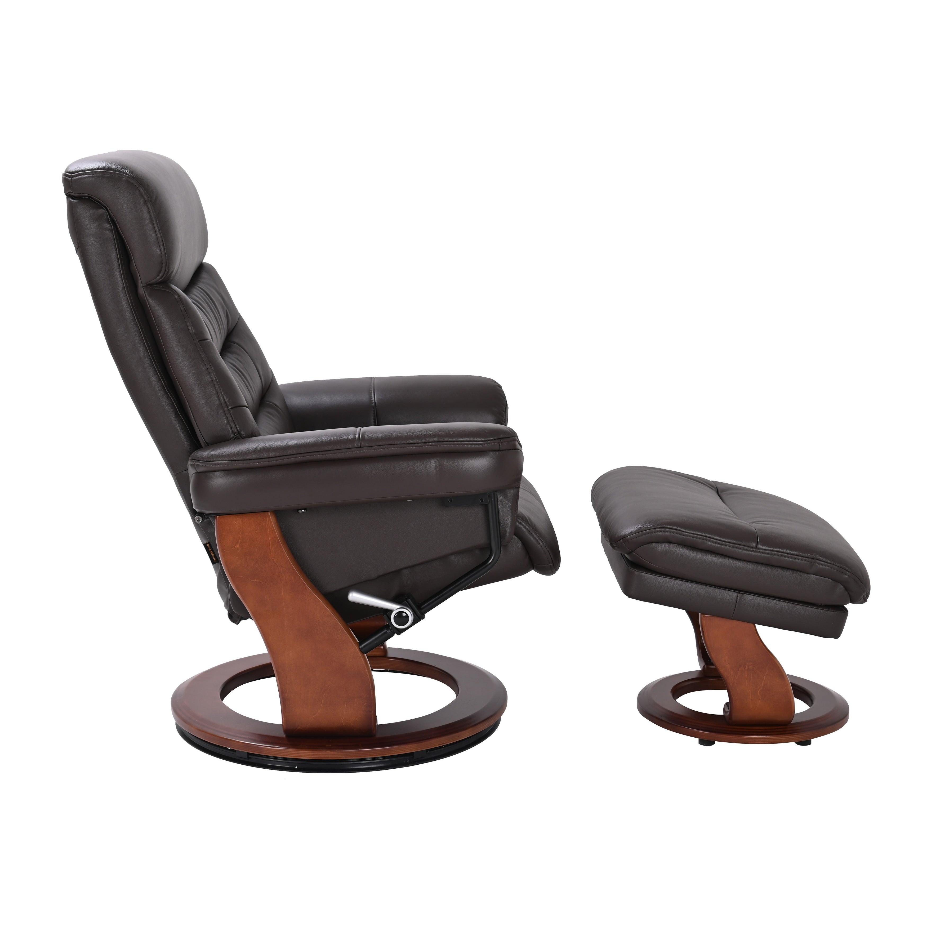 Fauteuil inclinable pivotant en cuir avec pouf de rangement assorti