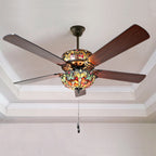 Ventilateur de plafond Halston en vitrail de style Tiffany - Épice - 52L x 52W x 19H - 52L x 52W x 19H