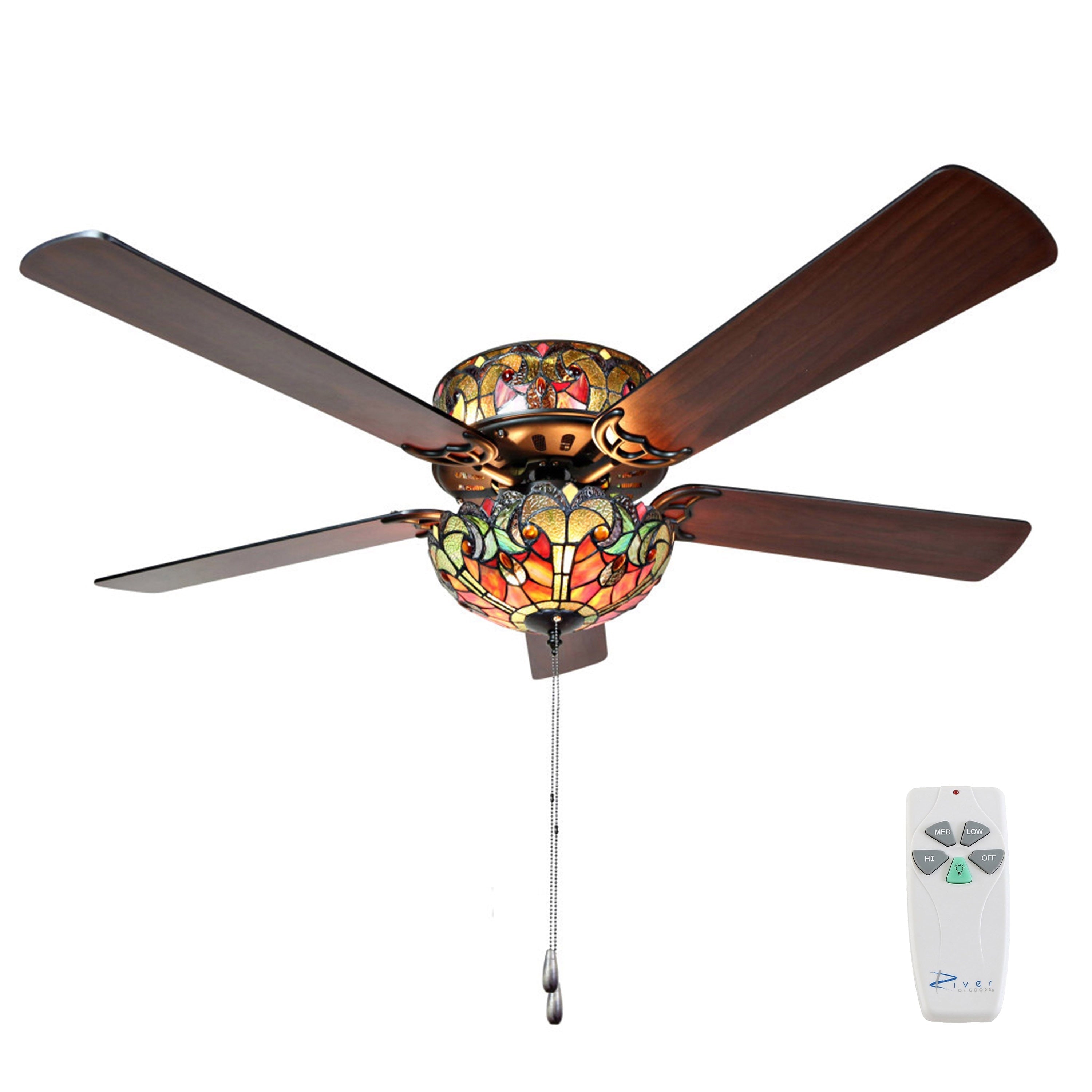 Ventilateur de plafond Halston en vitrail de style Tiffany - Épice - 52L x 52W x 19H - 52L x 52W x 19H