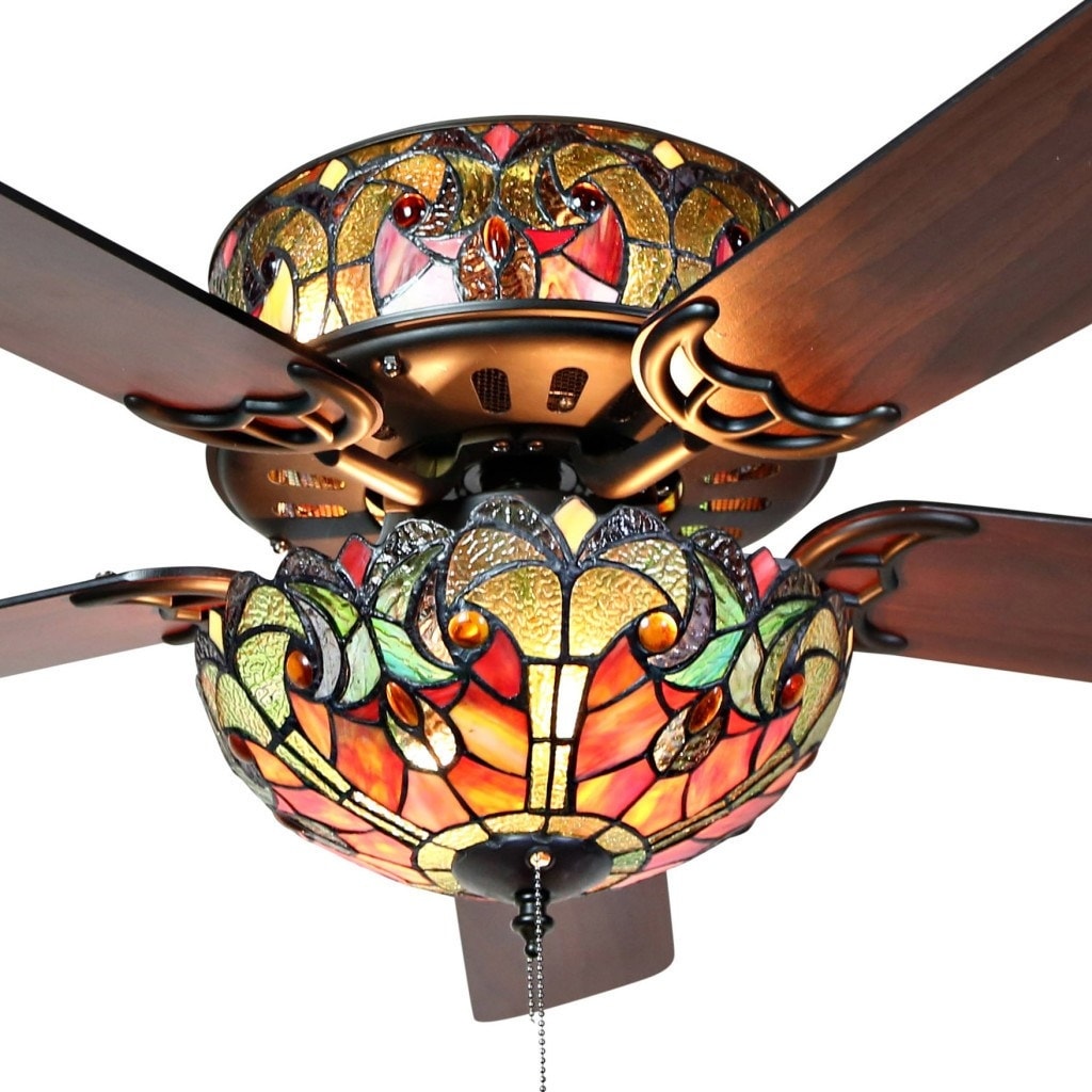 Ventilateur de plafond Halston en vitrail de style Tiffany - Épice - 52L x 52W x 19H - 52L x 52W x 19H