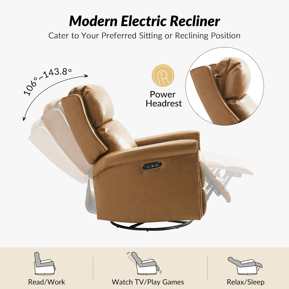 Ensemble de 2 fauteuils inclinables électriques pivotants et à bascule traditionnels Tobias par HULALA HOME