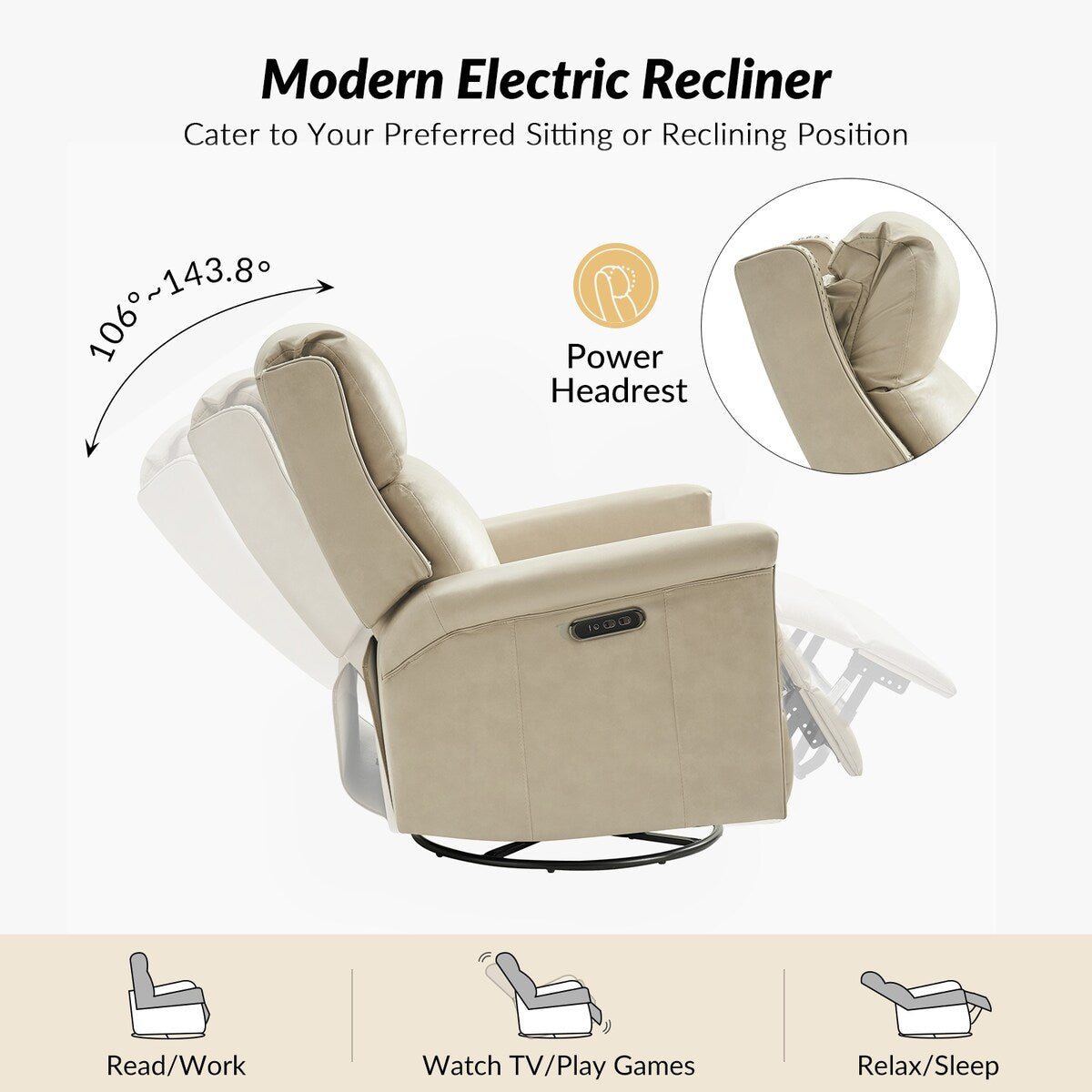 Ensemble de 2 fauteuils inclinables électriques pivotants et à bascule traditionnels Tobias par HULALA HOME
