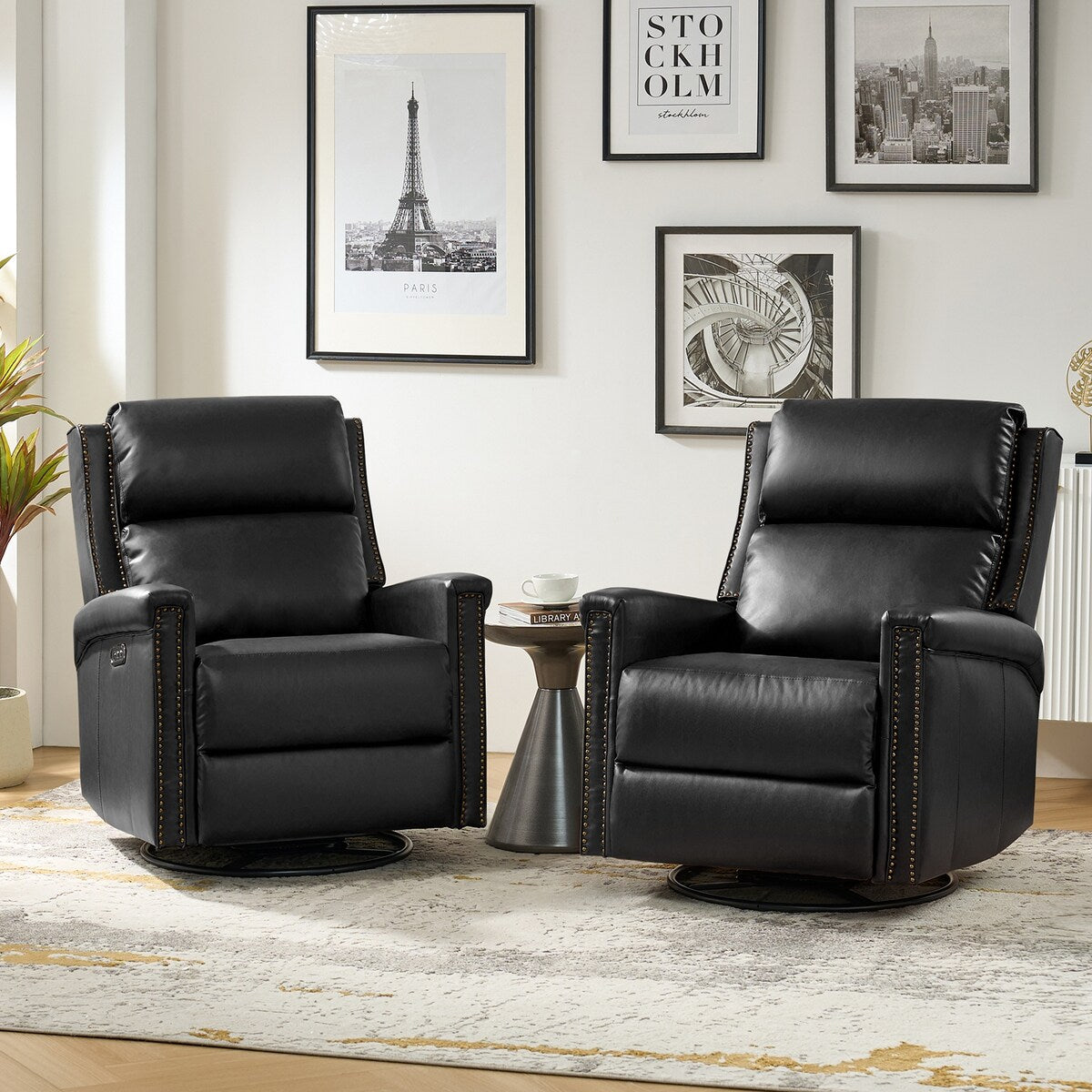 Ensemble de 2 fauteuils inclinables électriques pivotants et à bascule traditionnels Tobias par HULALA HOME