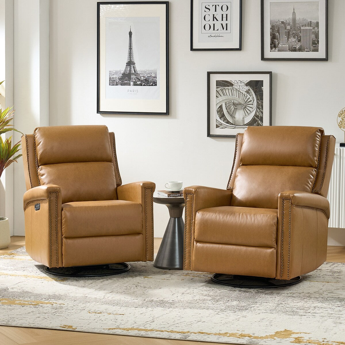 Ensemble de 2 fauteuils inclinables électriques pivotants et à bascule traditionnels Tobias par HULALA HOME