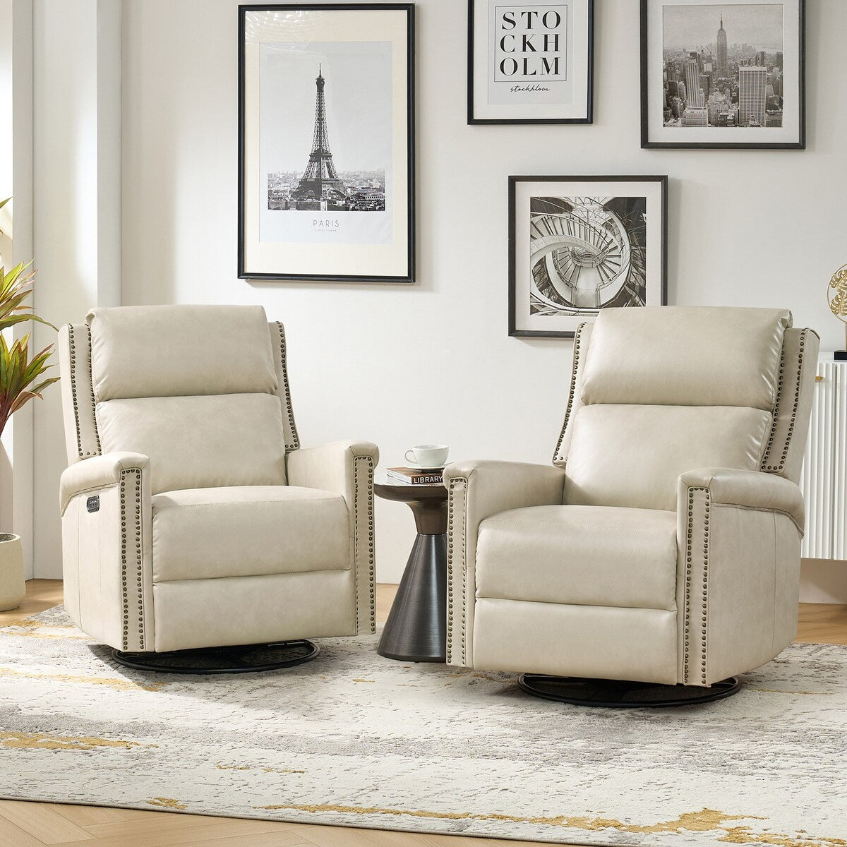 Ensemble de 2 fauteuils inclinables électriques pivotants et à bascule traditionnels Tobias par HULALA HOME