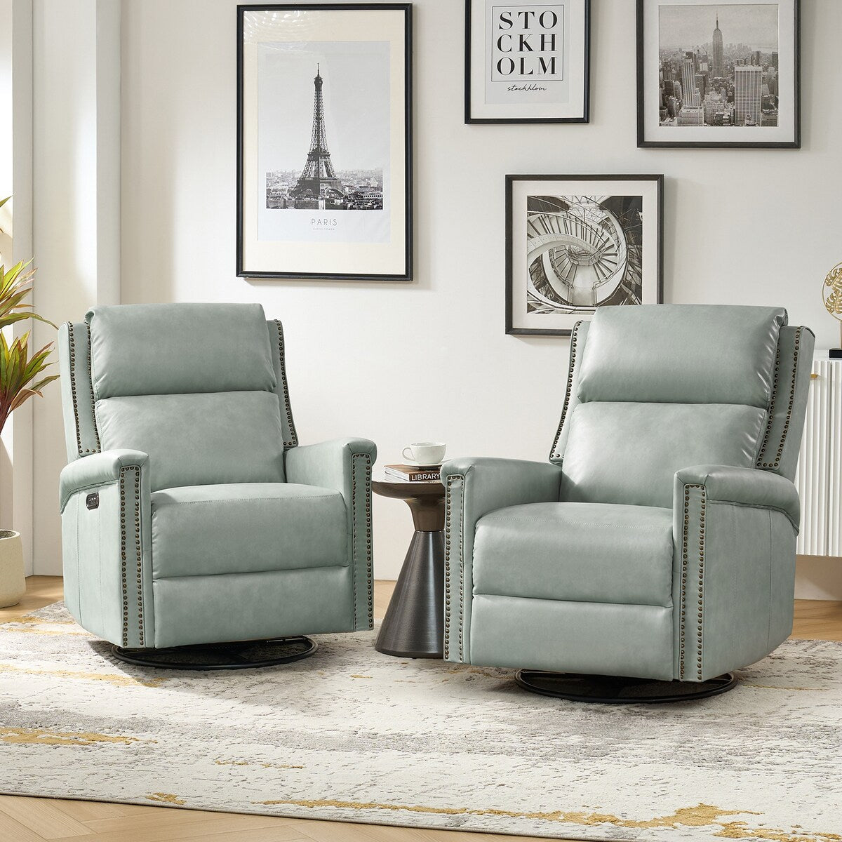 Ensemble de 2 fauteuils inclinables électriques pivotants et à bascule traditionnels Tobias par HULALA HOME