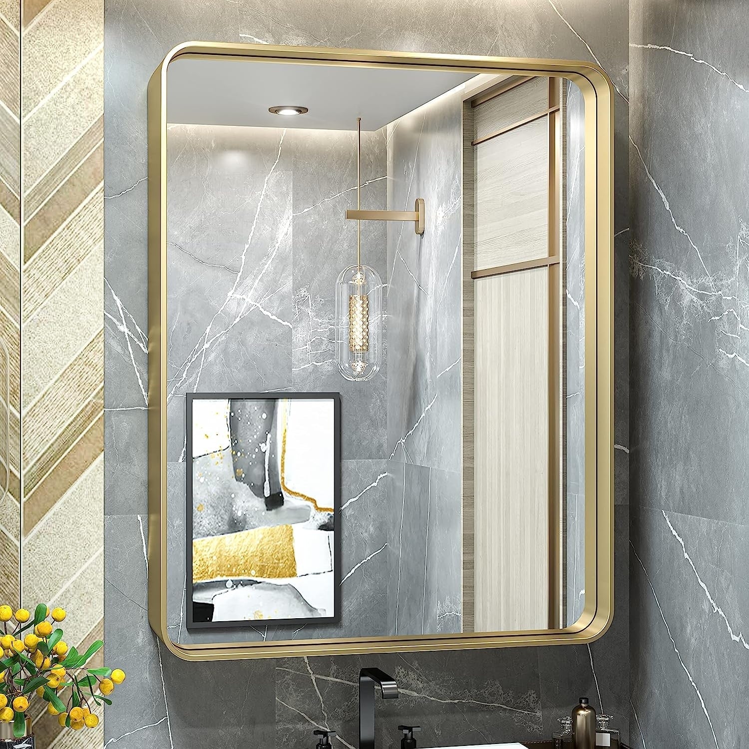 Miroir mural de salle de bain moderne à cadre en métal TokeShimi